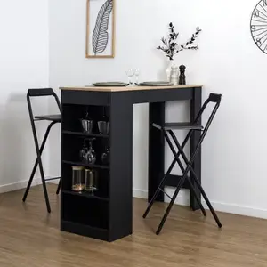 Lot de 2 chaises de bar pliantes noir structure métal assise bois