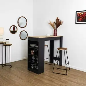 Tabouret de bar assise en bois d'acacia et structure métal noir 42x42x70 cm