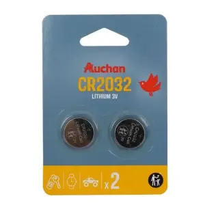 AUCHAN Lot de 2 piles CR2032 lithium 3v