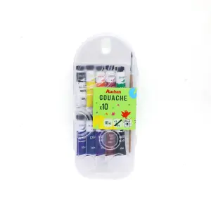 AUCHAN lot de 10 Tubes de gouache 10ml avec pinceau rond - Noir