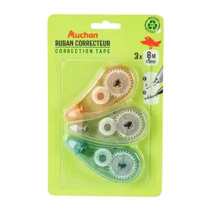 AUCHAN Lot de 3 rubans correcteurs 5mm x 8m
