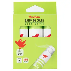 AUCHAN Lot de 3 bâtons de colle 21g