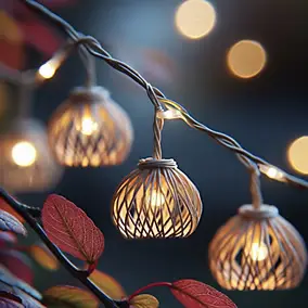 Guirlande lumineuse d'extérieur LED intégrée Rotilia Light Hybrid rotin beige IP44 260lm L.7,5m Lumisky