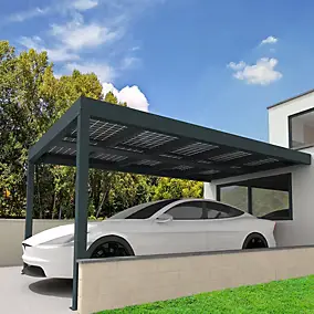 Pergola solaire adossée aluminium gris 3,5 x 4,6 m Sunstyl