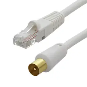 Cordon balun TV 9.52 mm mâle / RJ45 mâle - blanc connecteurs plaqués or - Erard