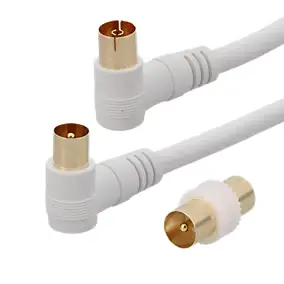 Cordon TV prises coudées mâle/femelle + adaptateur TV 9.52 mm mâle/mâle - blanc connecteurs plaqués or - Erard