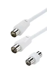 Cordon TV 9.52 mm mâle / TV 9.52 mm femelle + adaptateur TV 9.52mm mâle / mâle - blanc connecteurs plaqués nickel 10 m - Erard