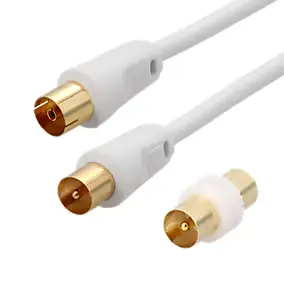 Cordon TV 9.52 mm mâle / TV 9.52 mm femelle + adaptateur TV 9.52mm mâle / mâle - blanc connecteurs plaqués or 3 m - Erard