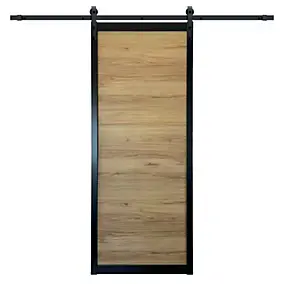Kit porte coulissante atelier noire et effet bois avec rail, 83 x 204 cm, Skylab Warmia