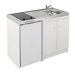 Kitchenette Simply blanche, caisson + plan de travail + évier + frigo + plaque vitrocéramique