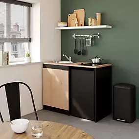 Kitchenette complète vitrocéramique noir et effet chêne H.94,2 x l.120 cm