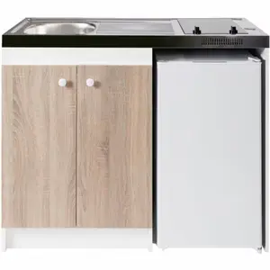 Cuisinette vitrocéramique (1 évier,1 meuble,1 plaque,1 réfrigérateur) - L. 120