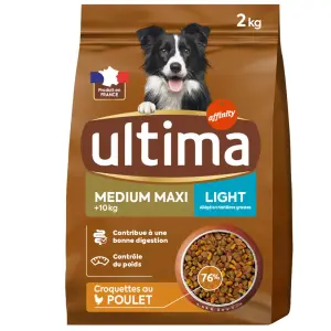 ULTIMA Medium maxi light croquettes poulet pour chien 2kg