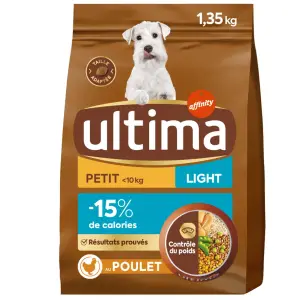ULTIMA Croquettes Light au poulet réduction du tartre pour petit chien 1.35kg