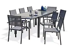 Ensemble table extensible L.200/300 cm et 6 chaises + 2 fauteuils de jardin Tolede aluminium gris anthracite DCB Garden