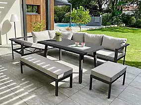 Ensemble détente et repas 9 personnes Antalya DCB Garden beige et gris anthracite