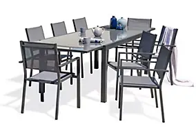 Ensemble table extensible et 8 fauteuils de jardin Tolede aluminium gris anthracite DCB Garden