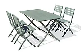 Ensemble table et 4 chaises de jardin Marius aluminium vert kaki City Garden