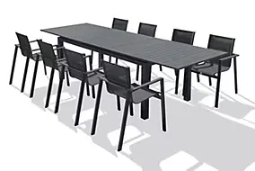 Ensemble table extensible et 8 fauteuils de jardin Miami aluminium gris anthracite DCB Garden