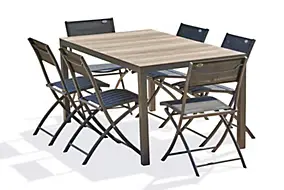 Ensemble table et 6 chaises de jardin Boston aluminium imitation bois clair DCB Garden