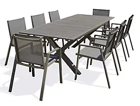 Ensemble table extensible et 8 fauteuils de jardin Floride aluminium quartz DCB Garden