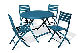 Ensemble table ronde et 4 chaises de jardin Marius aluminium bleu canard City Garden