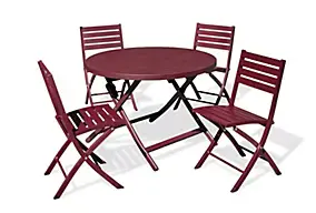 Ensemble table ronde et 4 chaises de jardin Marius aluminium rouge carmin City Garden