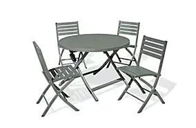 Ensemble table ronde et 4 chaises de jardin Marius aluminium vert kaki City Garden