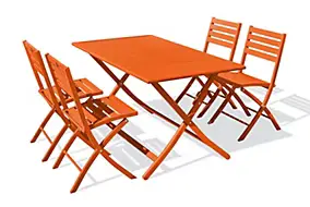 Ensemble table et 4 chaises de jardin Marius aluminium orange City Garden