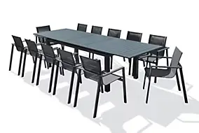 Ensemble table extensible et 12 fauteuils de jardin Miami aluminium gris anthracite DCB Garden