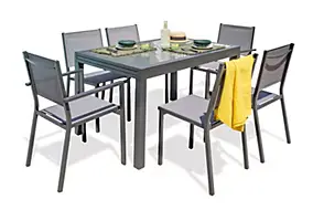 Ensemble table extensible et 4 chaises + 2 fauteuils de jardin Tolede aluminium gris anthracite DCB Garden