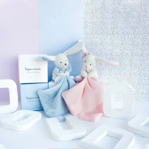 Doudou plat lapin rose J'aime mon doudou