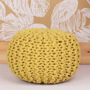 Pouf enfant tricoté Lili jaune oeuf (30 x 20 cm)