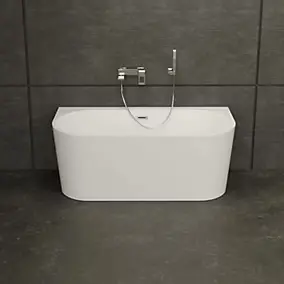 Baignoire semi-îlot murale 150 x 75 cm blanche, Spalina Naos