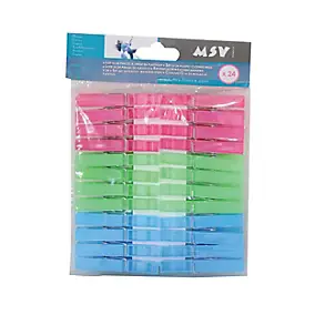Pince à linge MSV en plastique multicolore vendue par 24 pièces
