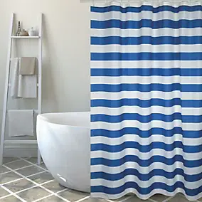 Rideau de douche L.180 x H.200 cm bleu et blanc, motifs à rayures, en polyester Msv Brighton