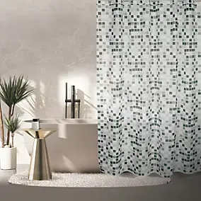 Rideau de douche L.180 x H.200 cm blanc et gris, motifs mosaïque, en polyester Msv Brunswick