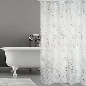 Rideau de douche L.180 x H.200 cm blanc et gris, motifs marbre, en polyester Msv Tuscany