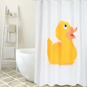 Rideau de douche L.180 x H.200 cm blanc et jaune, motif canard, en polyester Msv Mr Duck