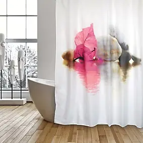 Rideau de douche L.180 x H.200 cm blanc et rose, motifs galets, en polyester Msv Borneo