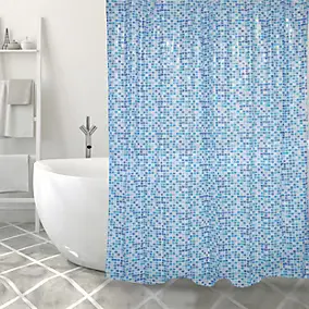 Rideau de douche L.180 x H.200 cm bleu, motifs mosaïque, en PVC Msv Concept