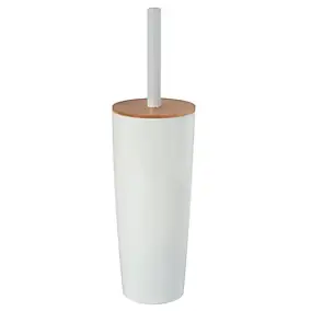 Brosse WC et support en bambou et plastique blanc Oslo
