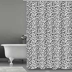 Rideau de douche L.180 x H.200 cm gris, motifs galets, en polyester Msv Galets