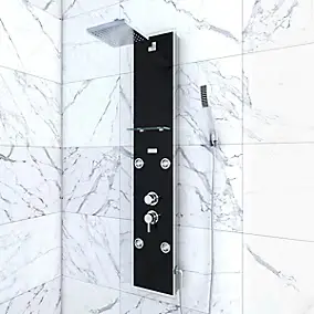 Colonne de douche hydromassante mécanique avec pommeau + douchette + flexible, noir, Galedo Glass