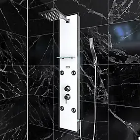 Colonne de douche hydromassante mécanique avec pommeau + douchette + flexible, blanc, Galedo Glass