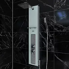 Colonne de douche hydromassante mécanique avec pommeau + douchette + flexible, blanc, Galedo Crystal