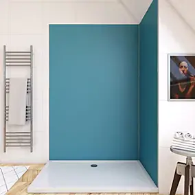 Panneau mural de salle de bains l.120 x H.210 cm, bleu, Galedo Alucolors
