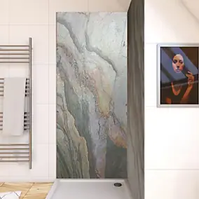 Panneau mural de salle de bains l.90 x H.210 cm, gris, finition forest, Galedo Alucolors