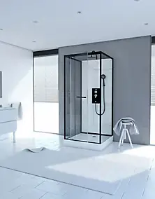 Cabine de douche l.70 x L.70 x H.230 cm – porte pivotante, style industriel noir & blanc, Galedo City