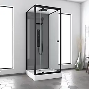 Cabine de douche l.90 x L.90 x H.215 cm – hydromassante multijets, bouton push, verre trempé, Galedo Trendy Grey